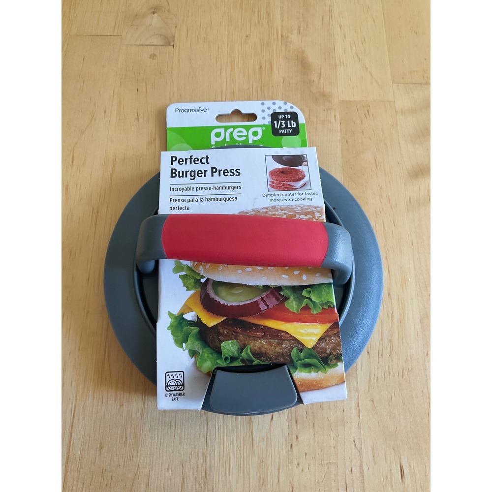 Progressive Prep Solutions Perfect Burger Press Gray Red 1/3 Lb Patty Maker